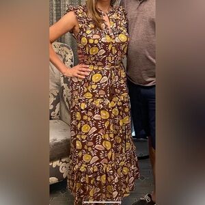 Cleobella midi dress. Flutter sleeves, button down and tassel tie waist. Small.